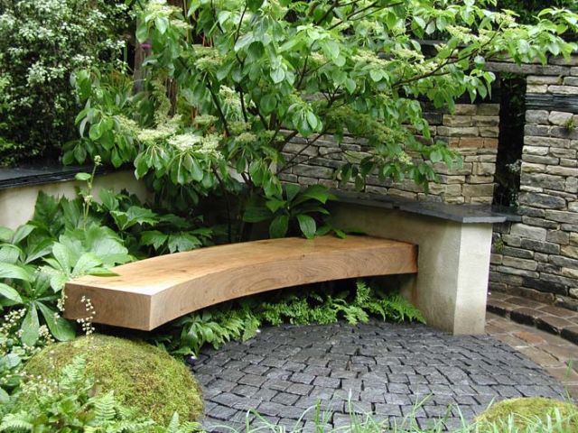 floating oak curved bench