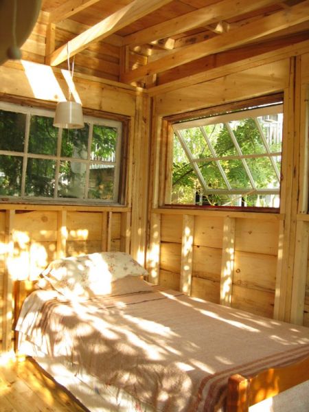 cabin interior rustic bed